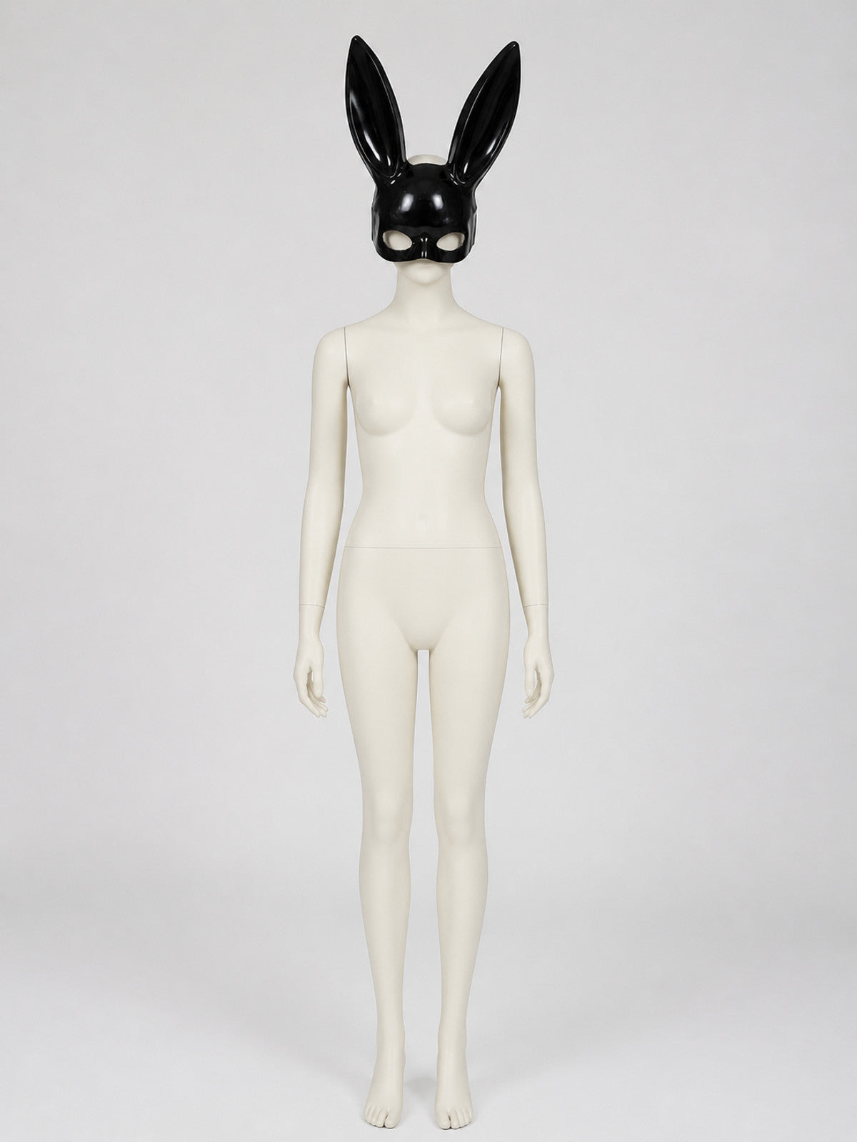 Black Rabbit Mask with Long Ears, One Size on-model view