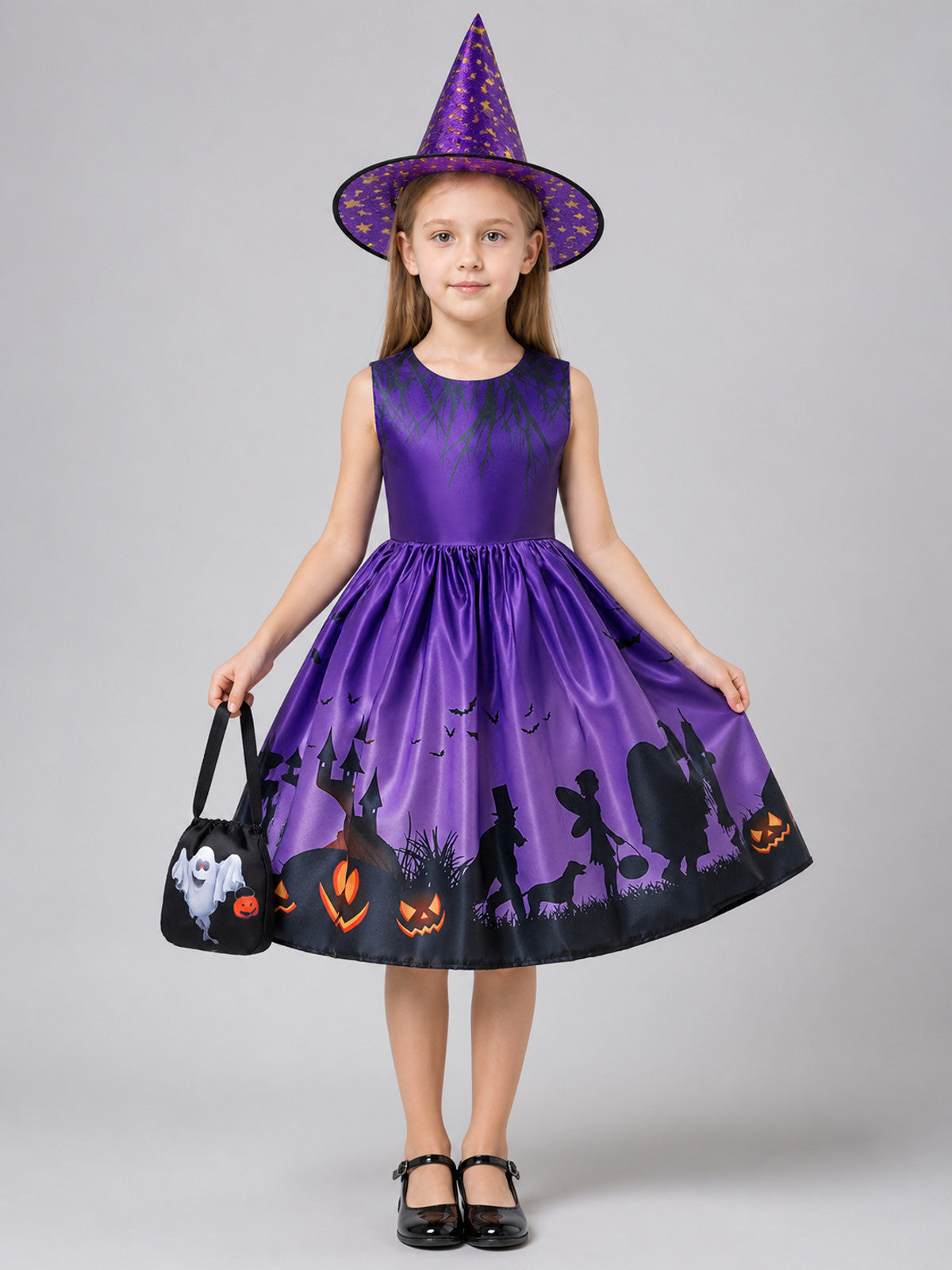 Children's Halloween Costume Dress with Hat on-model view