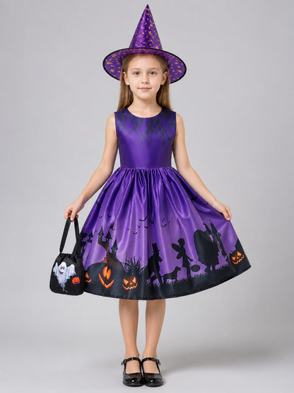 Children's Halloween Costume Dress with Hat on-model view