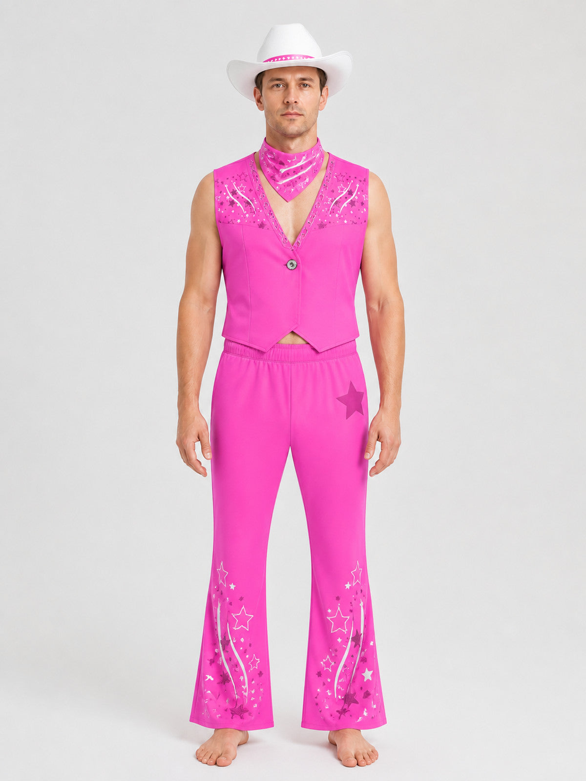 Barbie Cosplay Costume with Vest, Pants, and Hat on-model view