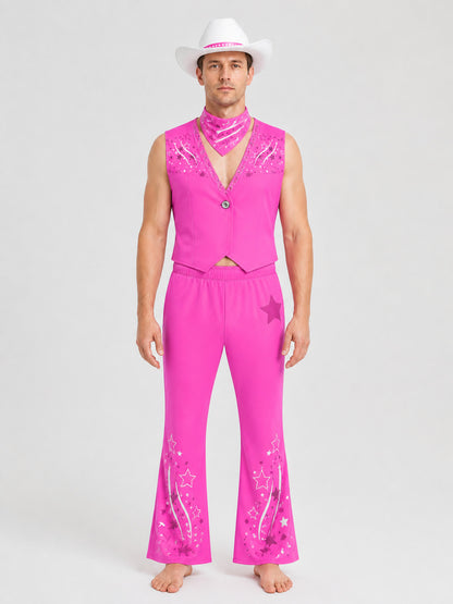 Barbie Cosplay Costume with Vest, Pants, and Hat on-model view
