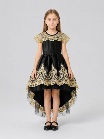 Full Princess Dress with Gold Embroidery and Train on-model view