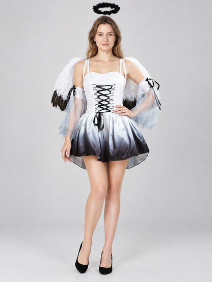 Black and White Angel Carnival Costume with Wings and Halo