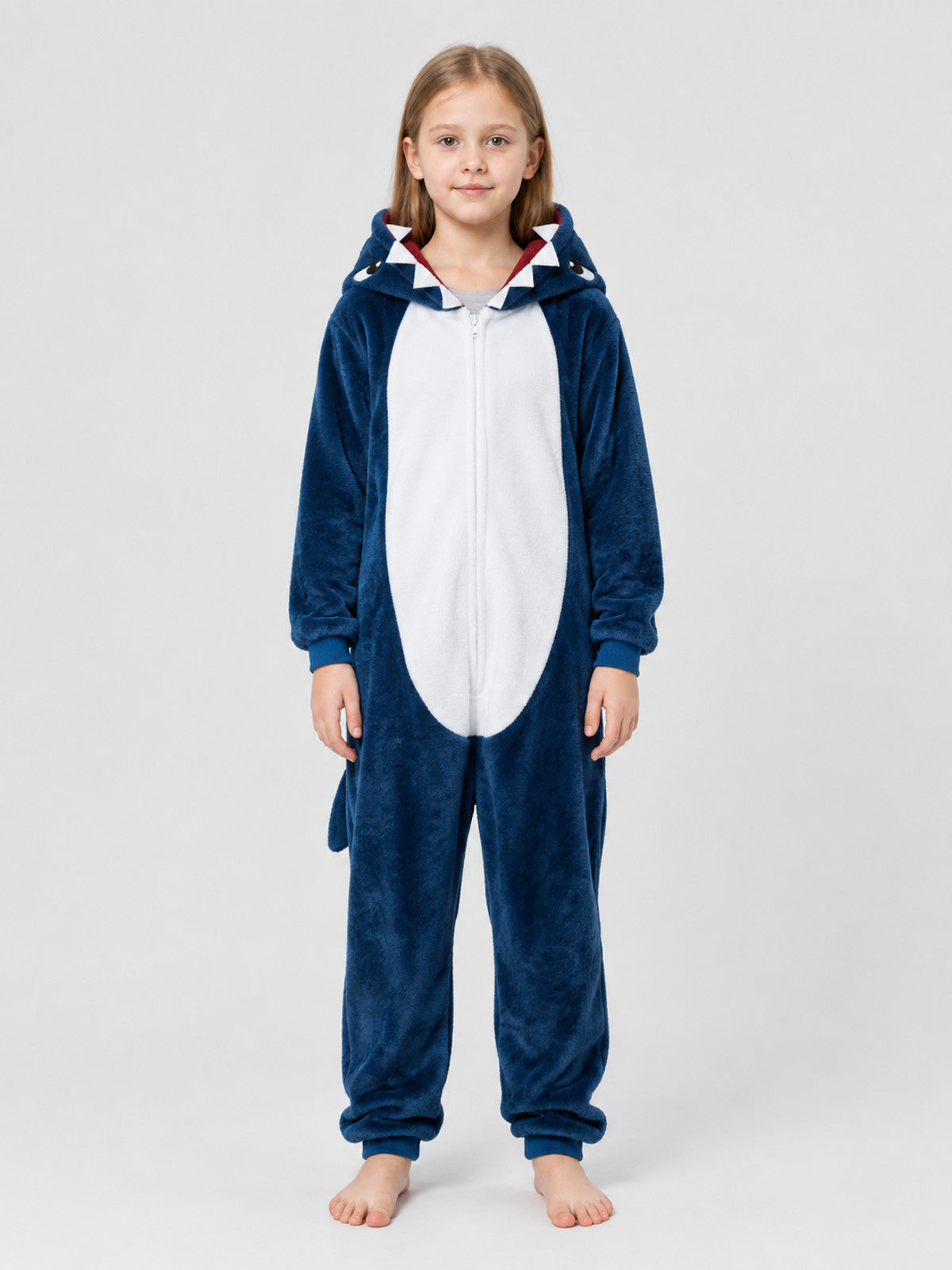 Navy Blue Fleece Pajama Jumpsuit with Shark Hood