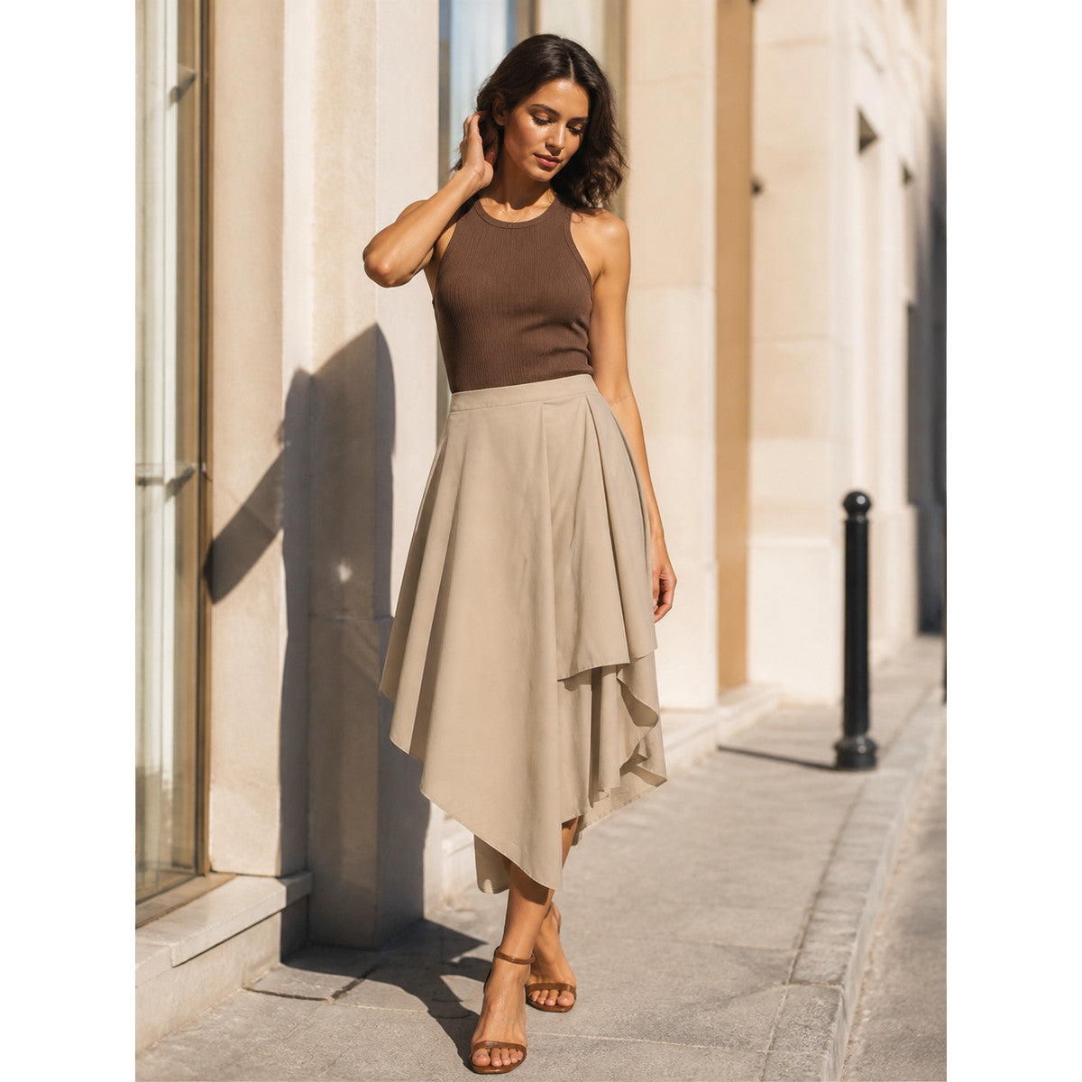 Women's Asymmetrical High-Waisted A-Line Skirt
