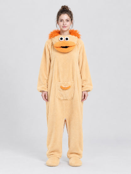 Fleece Pajama Jumpsuit with a Puffy Cartoon Face