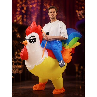 Inflatable Chicken Costume for Halloween, Animal Party Outfit with Red Comb and on-model view