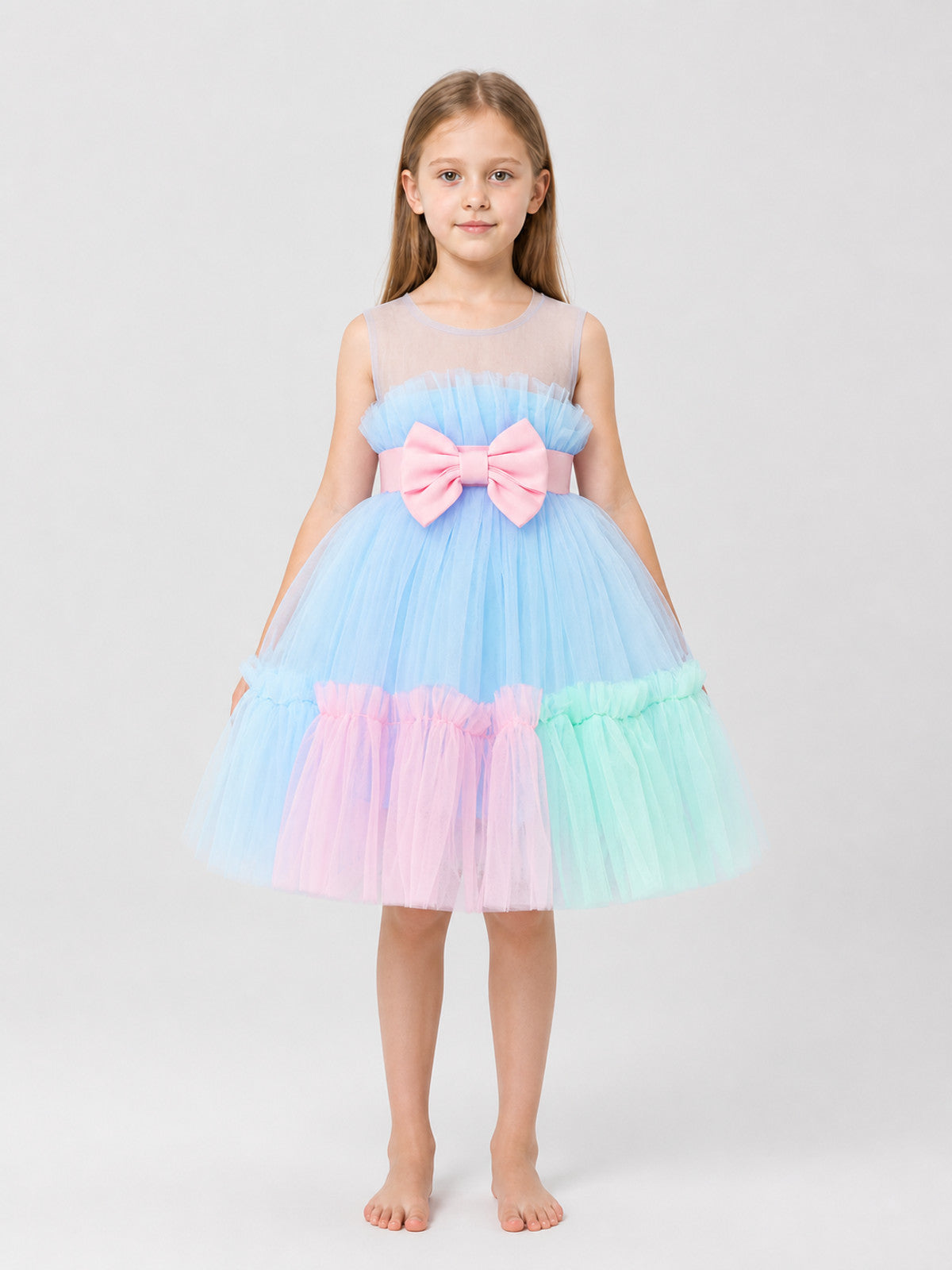 Full Dress with a Layered Mesh Skirt and Bow on-model view