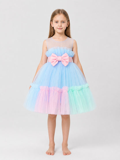 Full Dress with a Layered Mesh Skirt and Bow on-model view