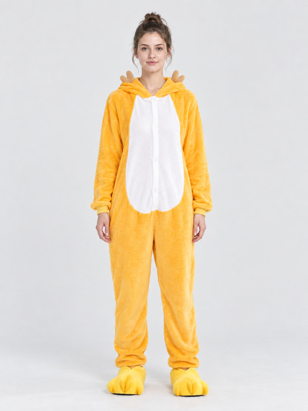 Yellow-Orange Kigurumi Pajama with Horns on the Hood