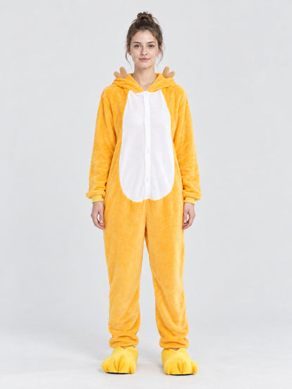 Yellow-Orange Kigurumi Pajama with Horns on the Hood
