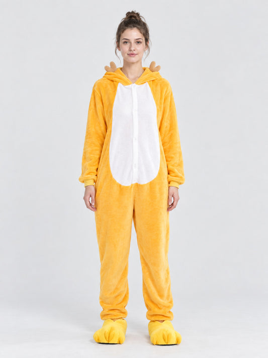 Yellow-Orange Kigurumi Pajama with Horns on the Hood