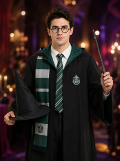 Men's Wizard Robe Costume Set, Hooded Academy Outfit With Hat, Tie, Scarf