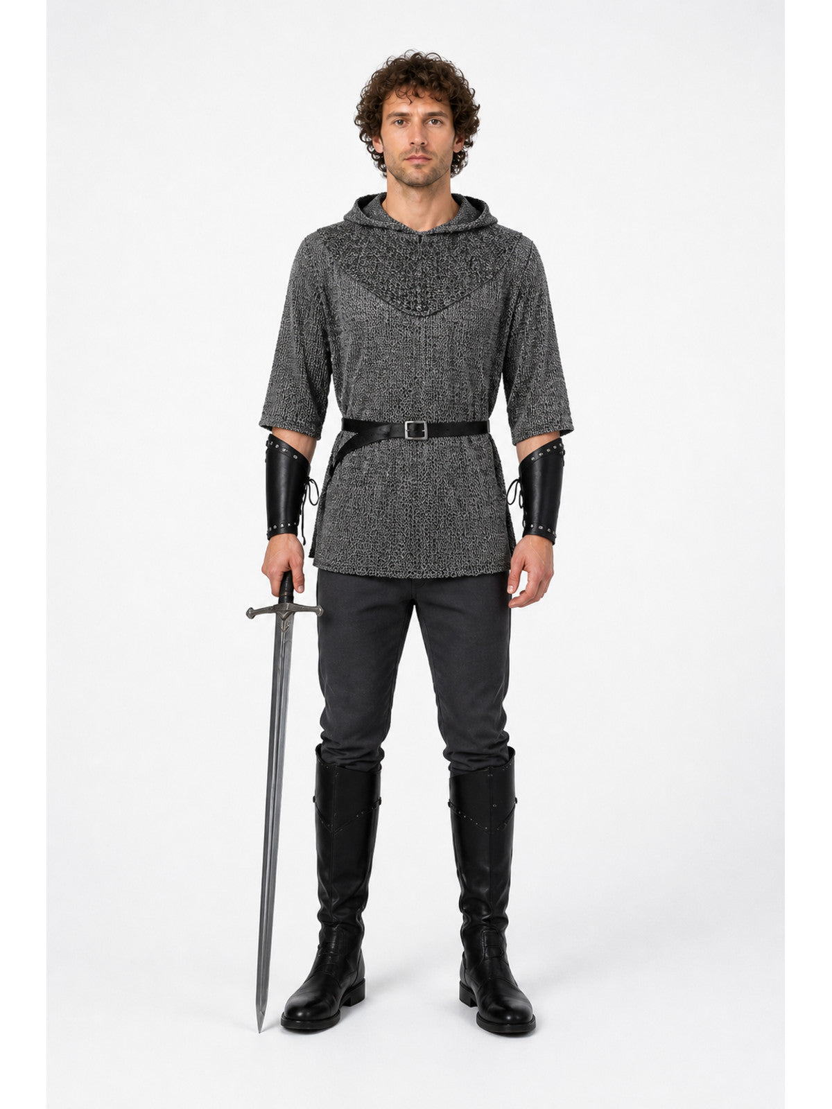 Medieval Role-Playing Costume with Hood and Sword main product view