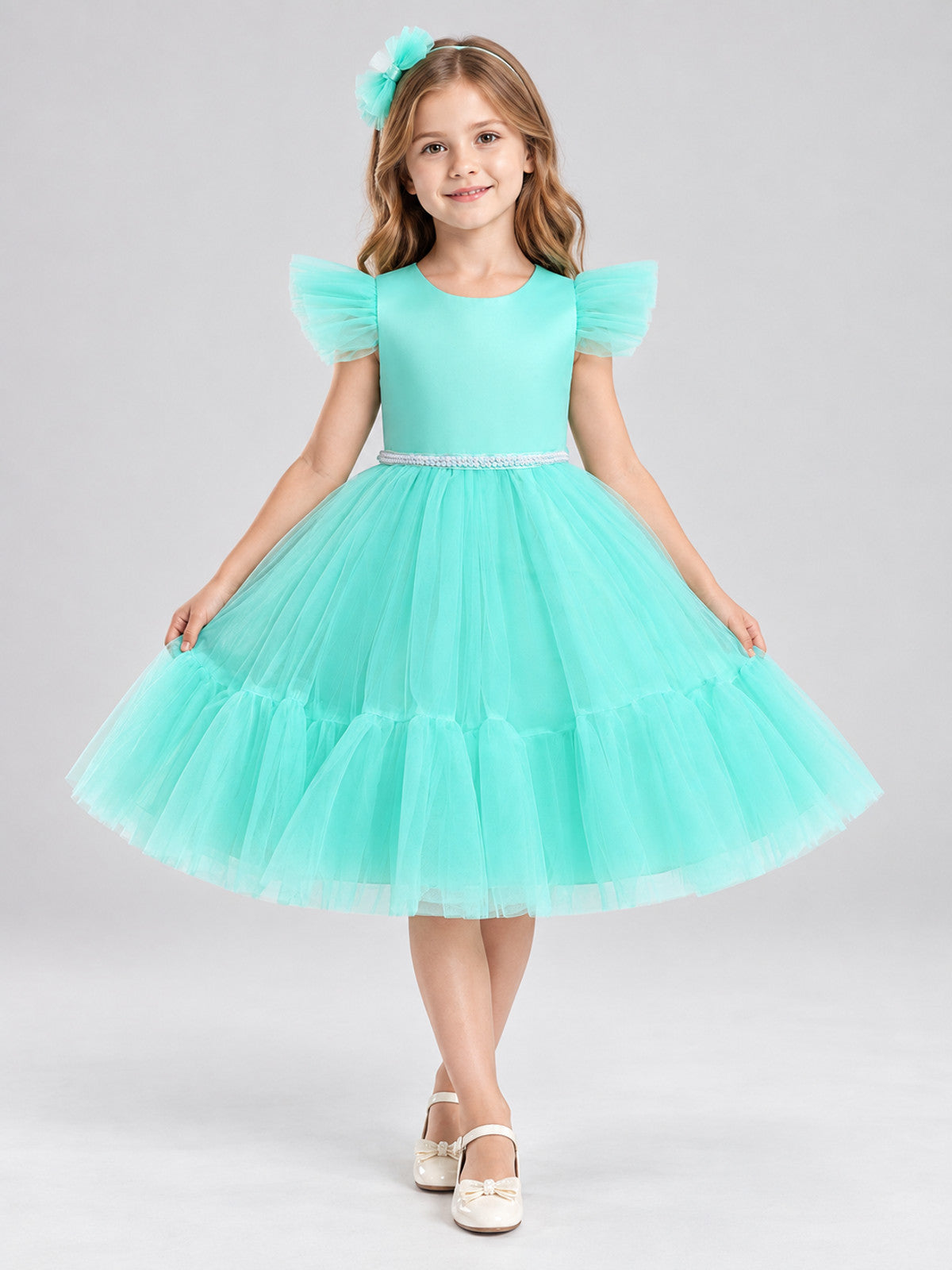 Girls' Holiday Dress with Full Skirt and Bow
