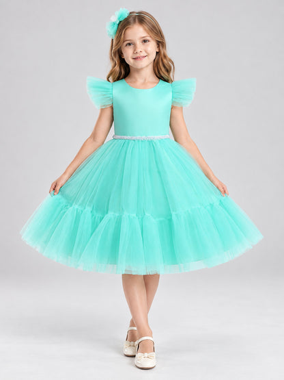 Girls' Holiday Dress with Full Skirt and Bow