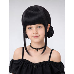 KPop Demon Hunters Zoey Black Cosplay Wig with Double Buns and Bangs