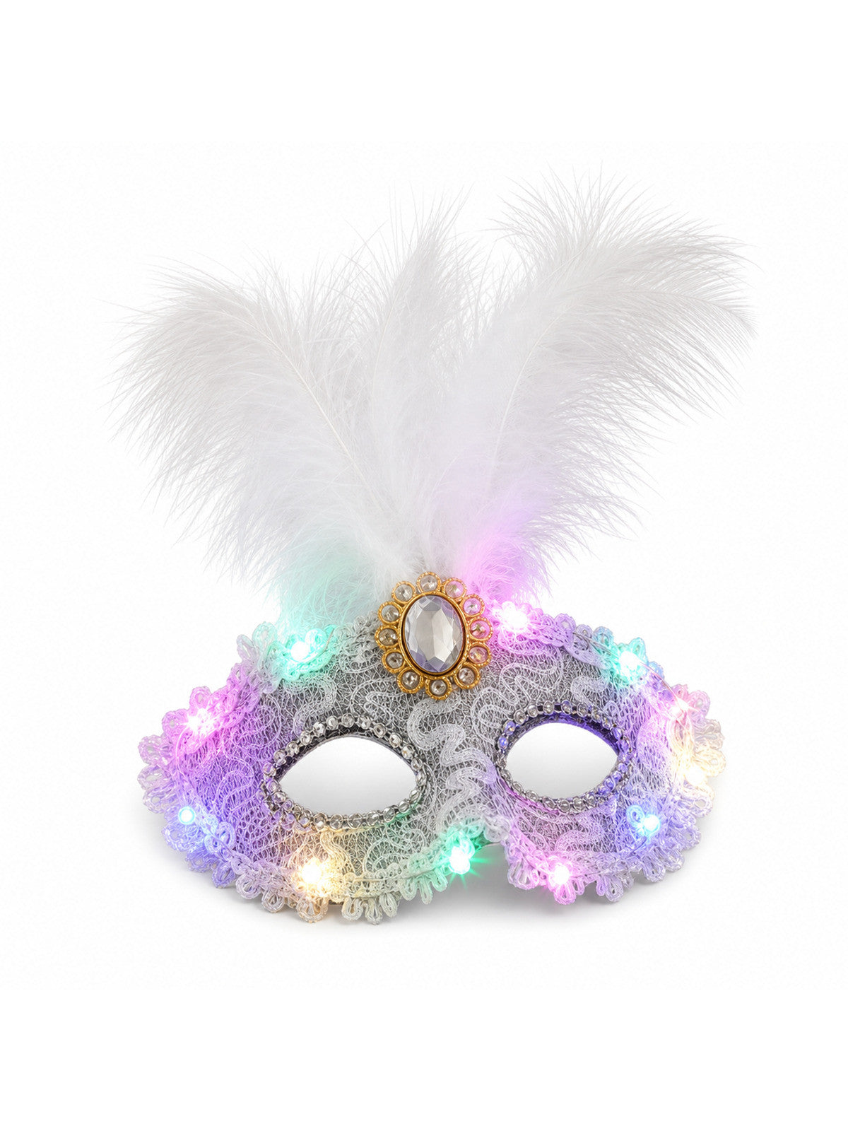 Creative Plastic LED Glowing Mask Rhinestone Half Face Mask Feather Mask Lace