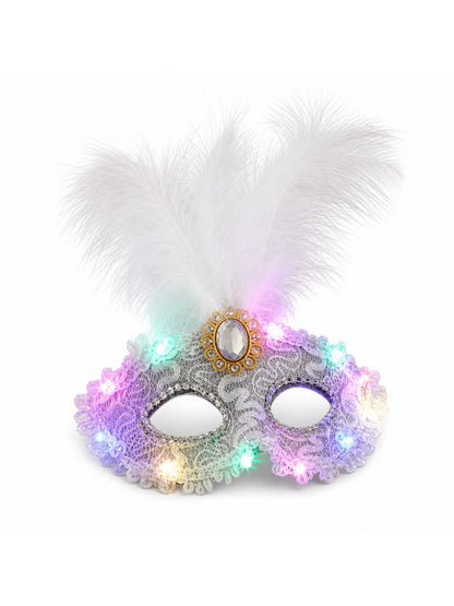 Creative Plastic LED Glowing Mask Rhinestone Half Face Mask Feather Mask Lace