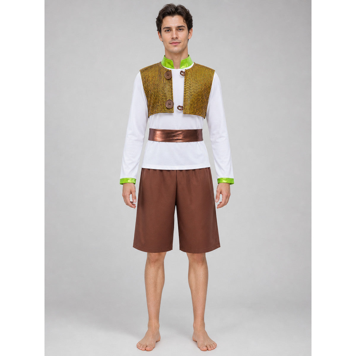 Shrek Carnival Costume: Vest, Shorts, and Belt front view