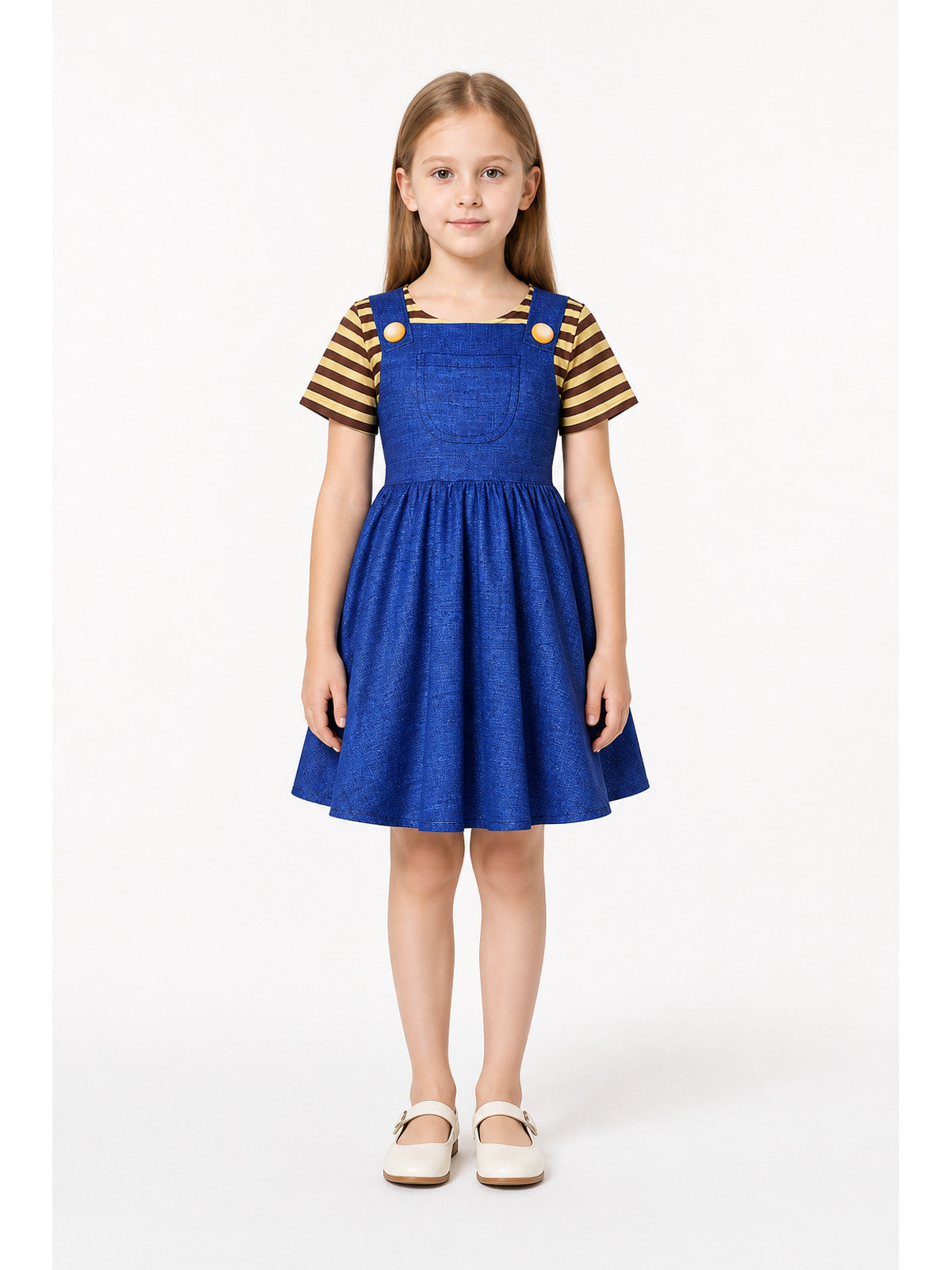 Minion Sundress, Striped Sleeves, Gold Buttons main product view