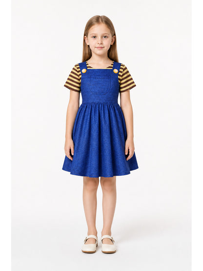 Minion Sundress, Striped Sleeves, Gold Buttons main product view