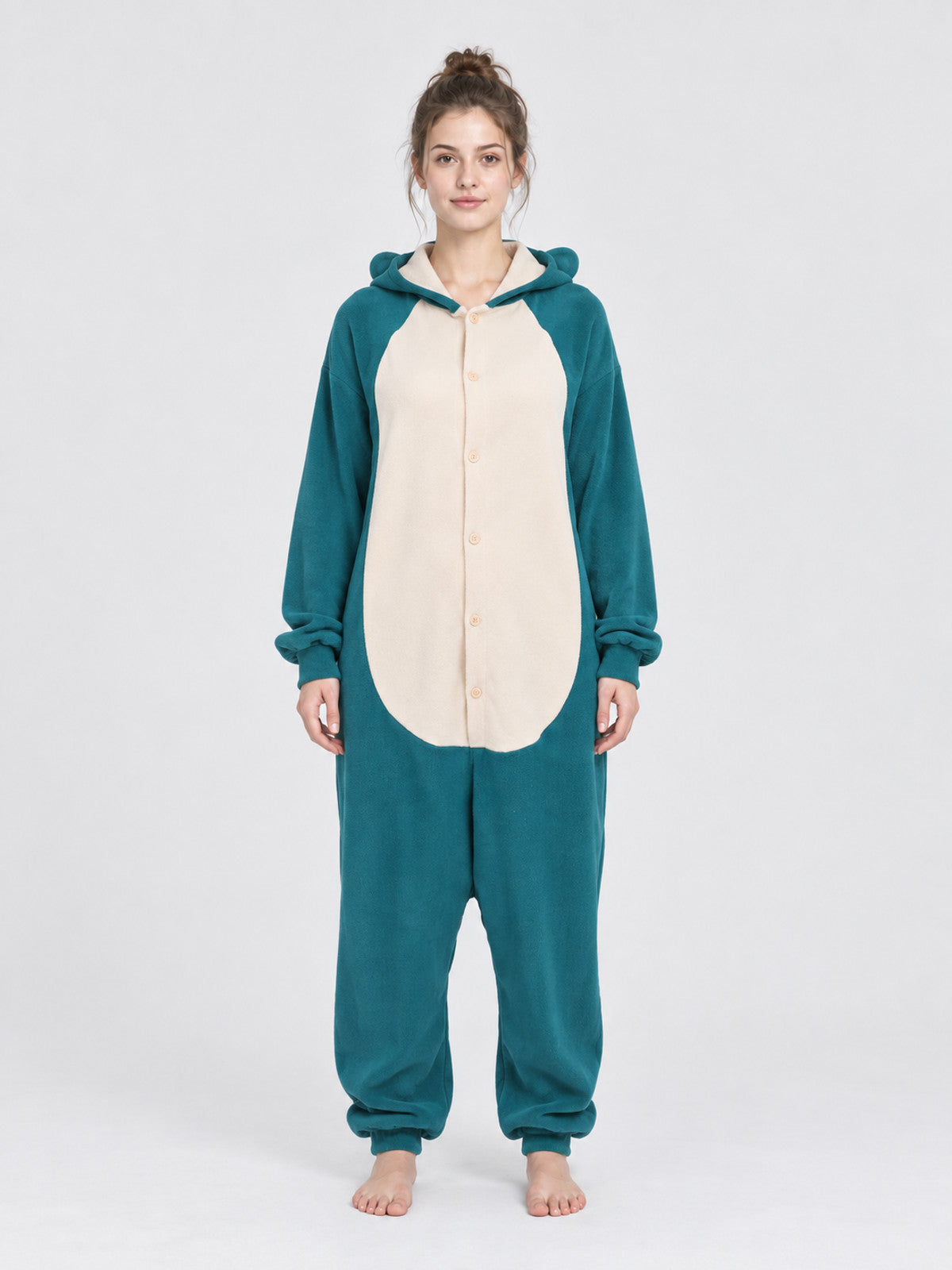 Turquoise Fleece Hooded Pajama Jumpsuit with Ears