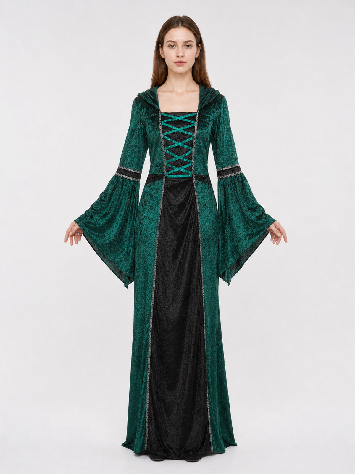 Gothic-Style Hooded Costume Dress front view