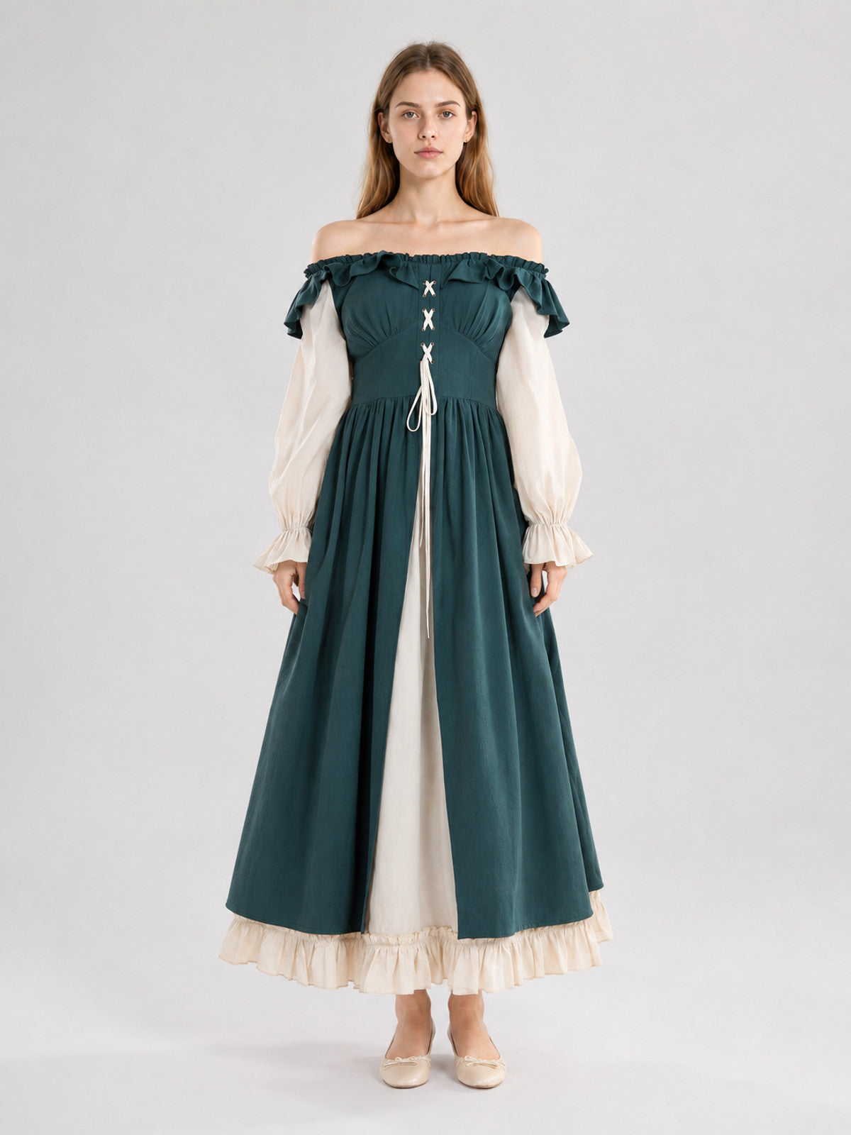 Renaissance-Style Dress with a Full Skirt on-model view