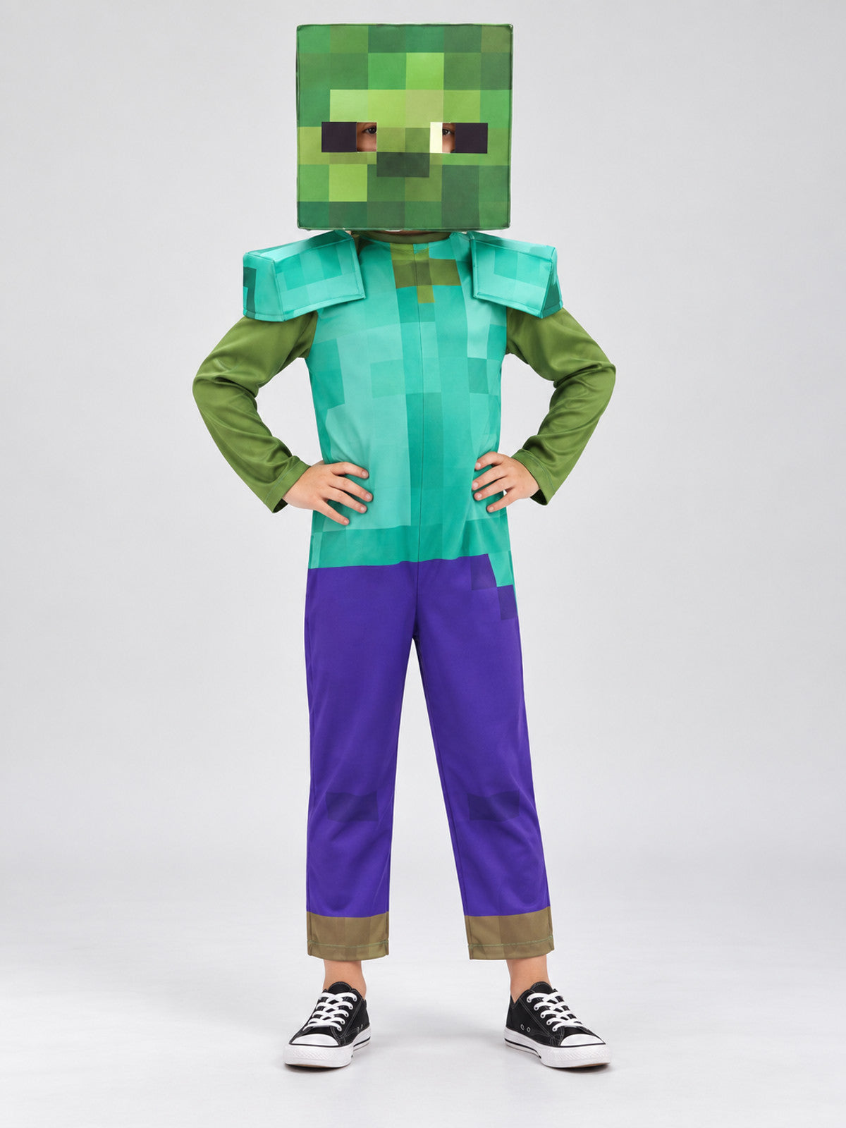 Pixel Carnival Costume Jumpsuit with Mask on-model view