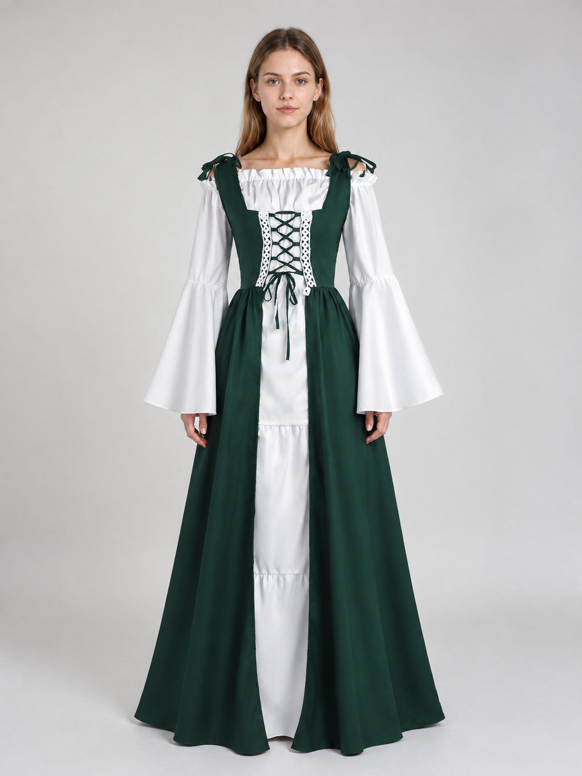 Long Medieval Dress with Lacing on-model view