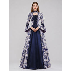 Vintage Printed Dress, Long Sleeves, Flared Silhouette