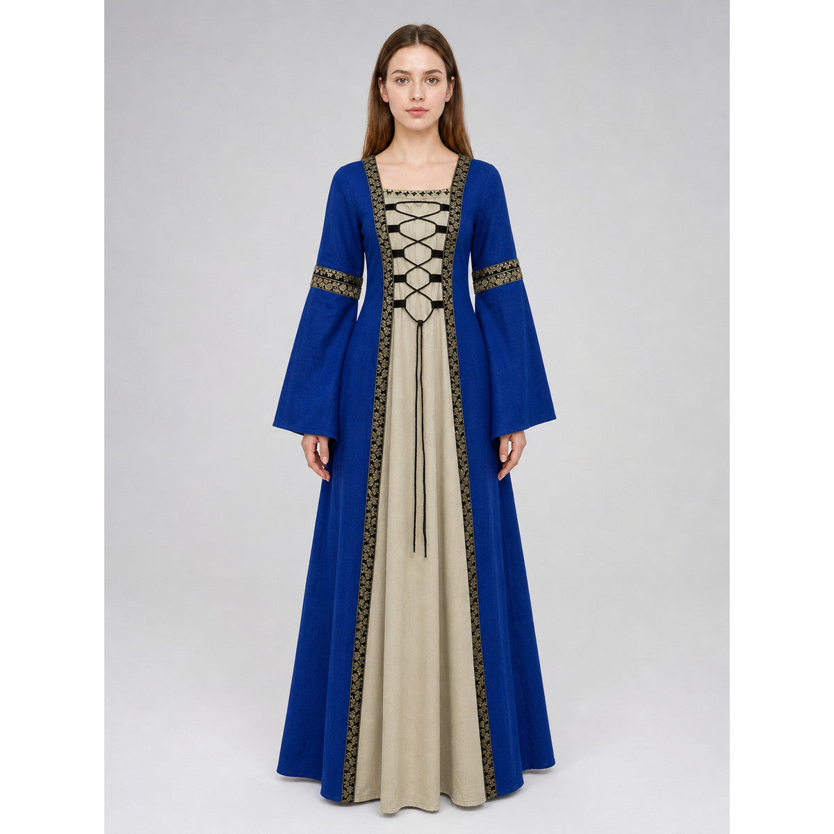 Long Medieval-Style Dress with Lacing