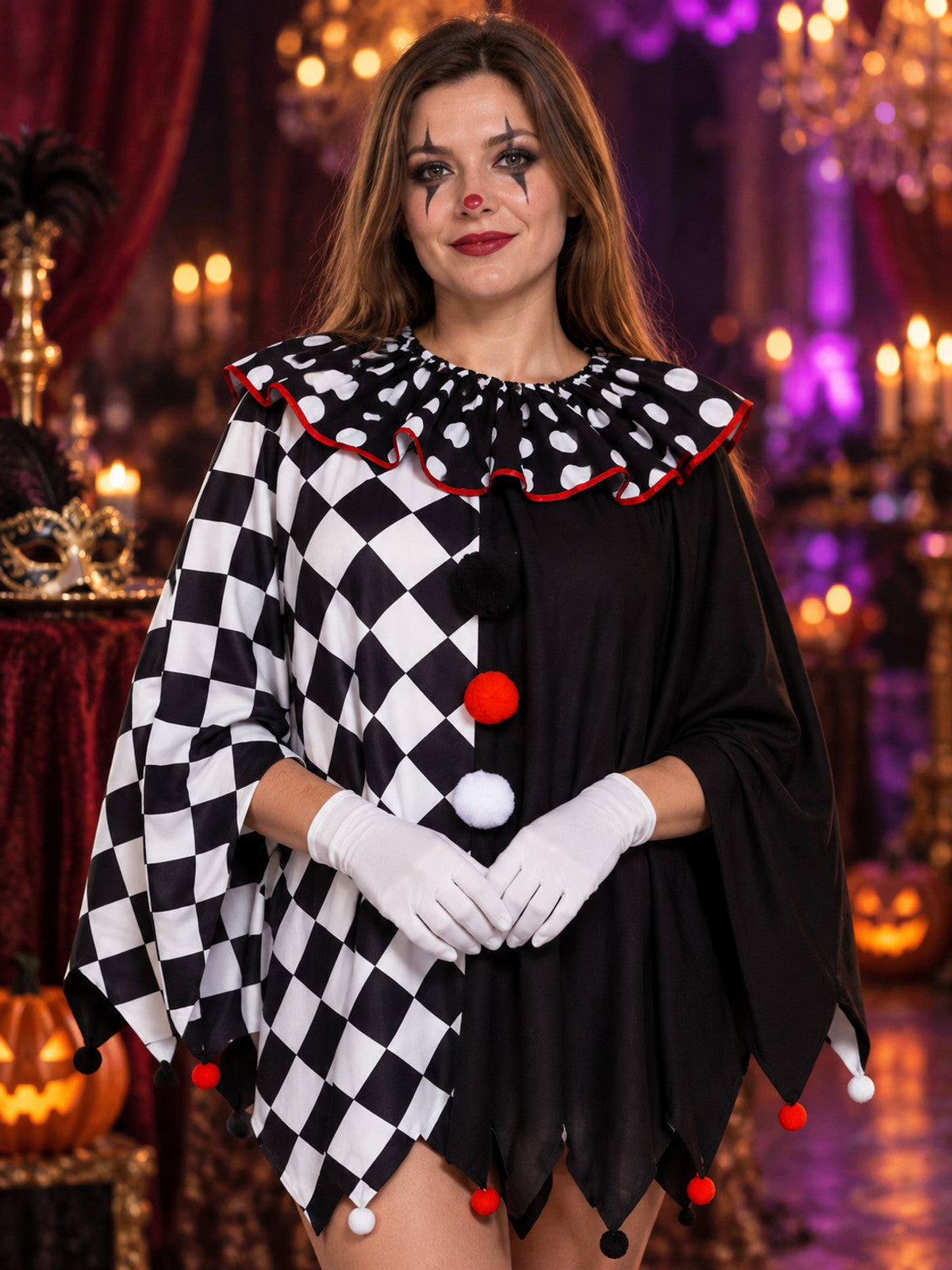 Black and White Cosplay Cape Cloak with Red Trim