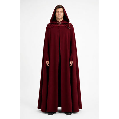 Long Dark Red Hooded Cloak with Rings main product view