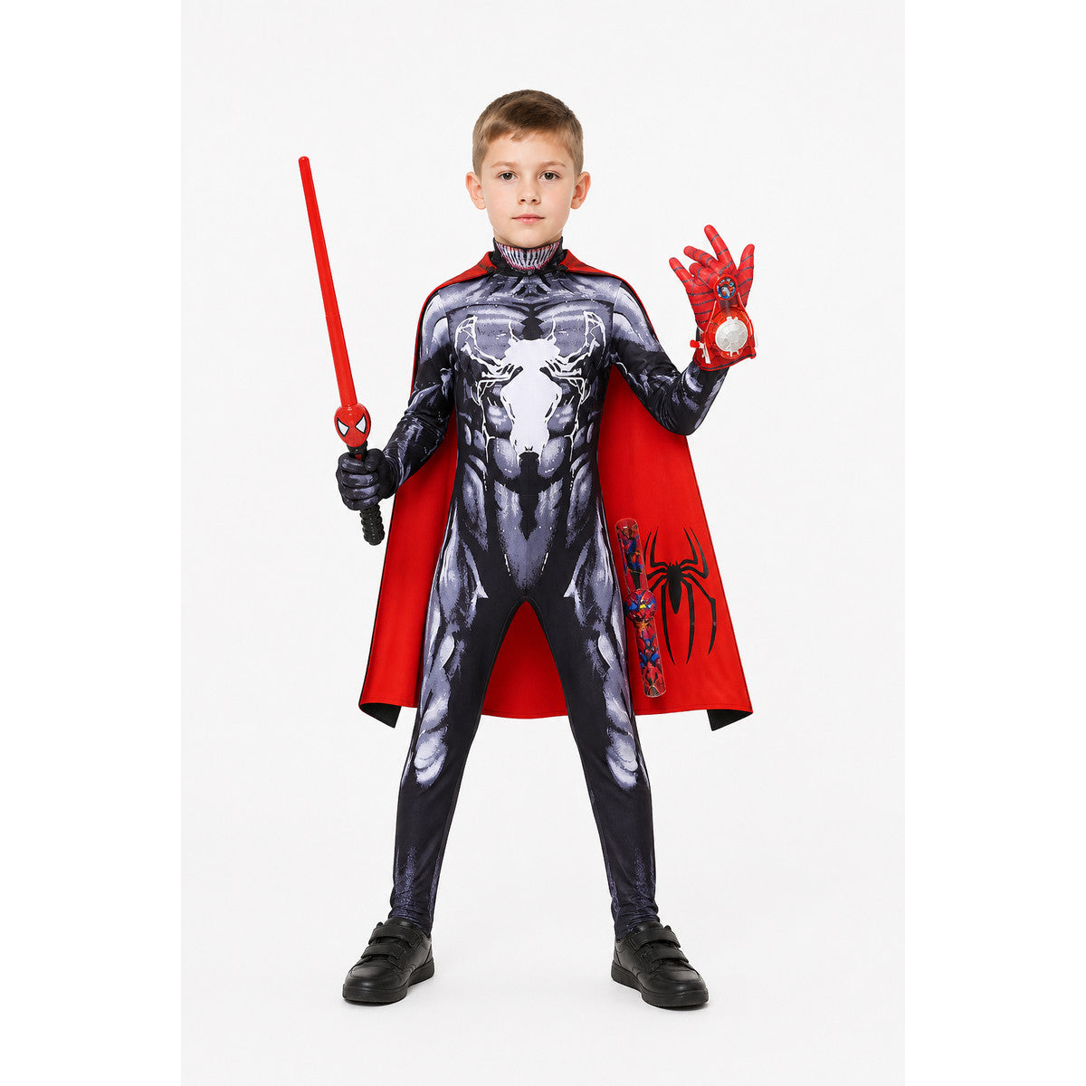 Children’s Venom Costume, Black with White Spider main product view