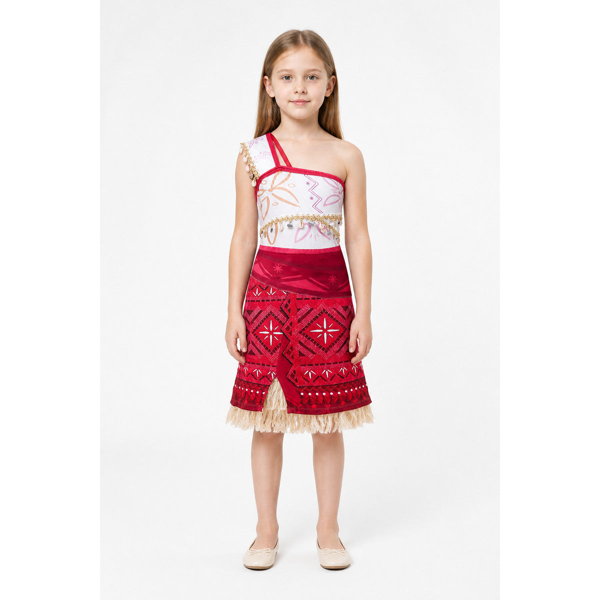 Red Sleeveless Moana-Style Dress with Fringe main product view
