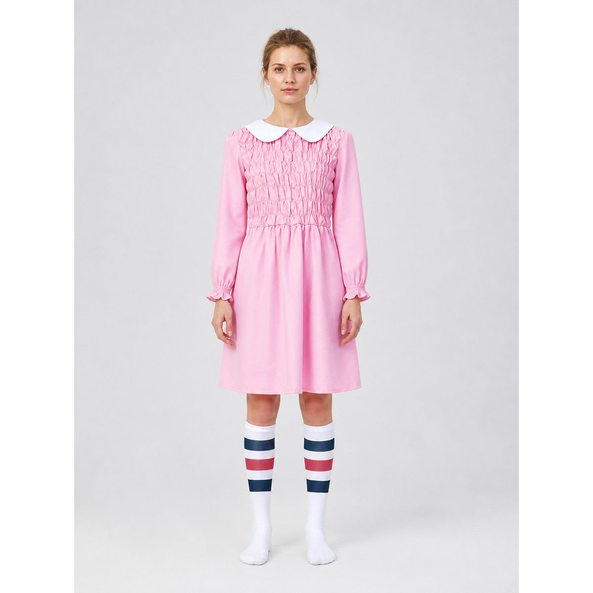 Eleven Costume for Kids: Pink Dress and Leg Warmers on-model view