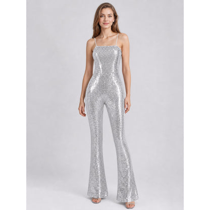 Silver Barbie Sequin Stage Jumpsuit on-model view