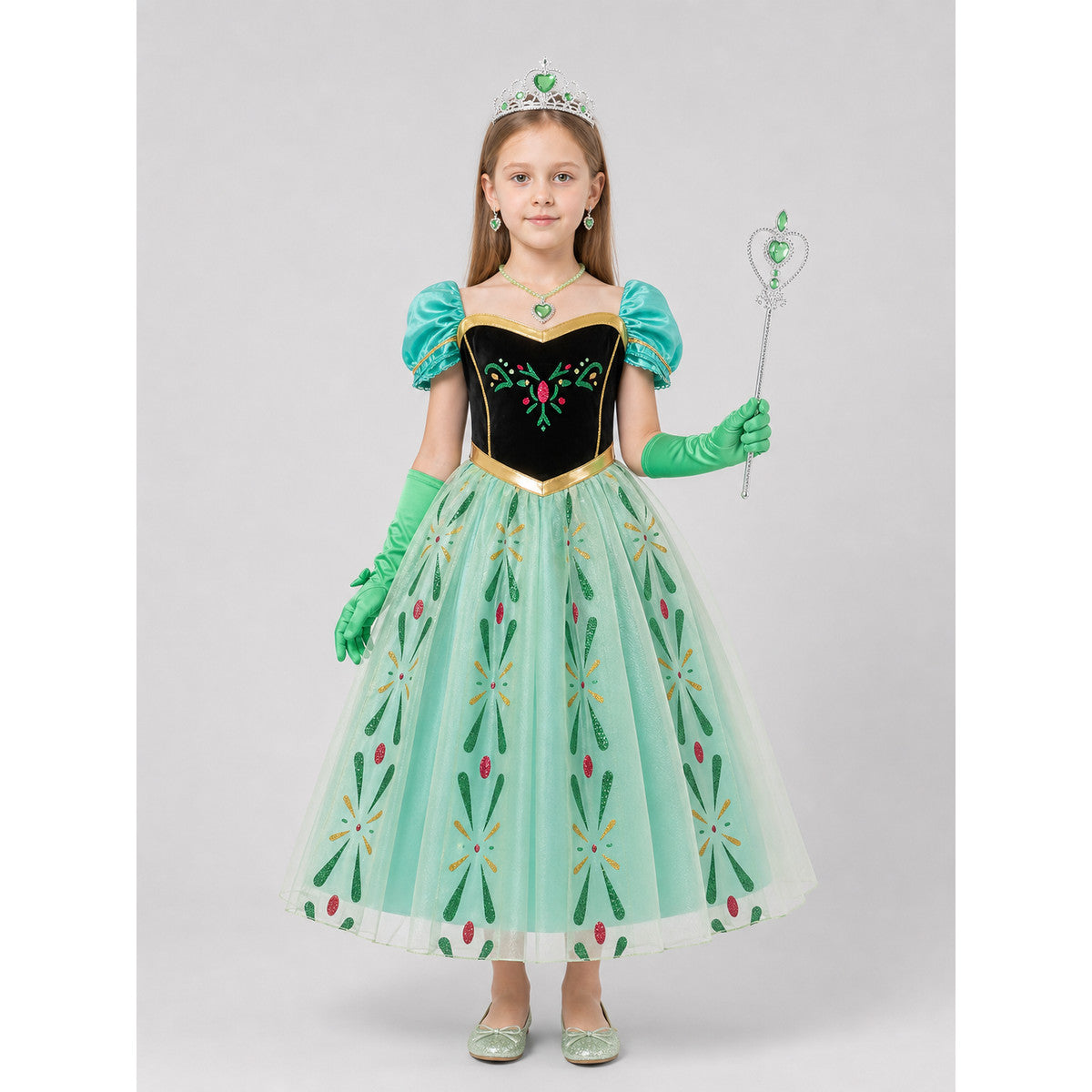 Children’s Snow Queen Costume with Crown and Accessories on-model view