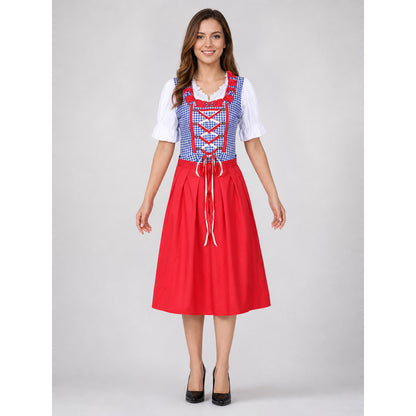 Bavarian Dress with a Plaid Corset and Bows front view