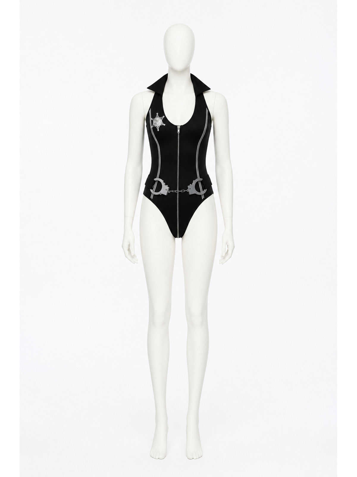 Sleeveless Police Costume with Zipper and Handcuffs main product view