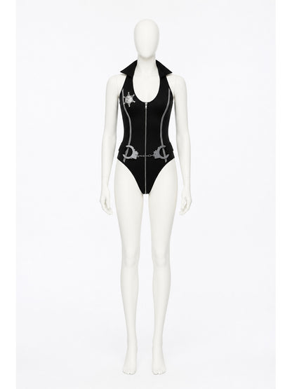 Sleeveless Police Costume with Zipper and Handcuffs main product view