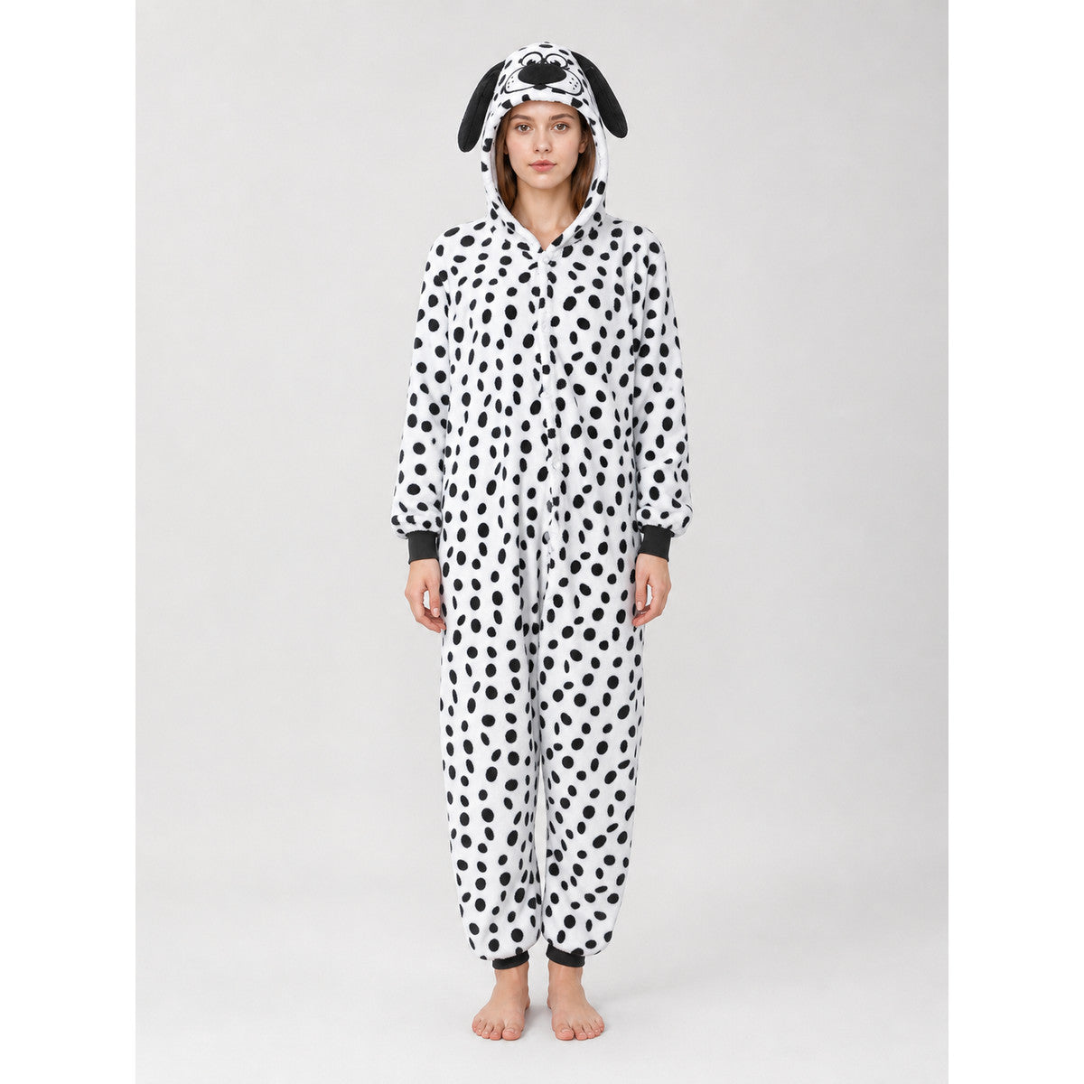 Dalmatian Kigurumi with Hood, One-Piece Costume on-model view