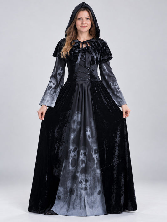 Long Black Gothic-Style Dress with Hood