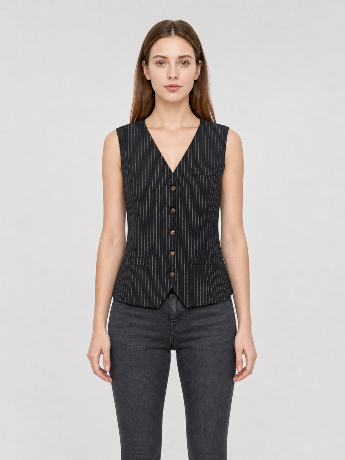 Pinstripe V-Neck Vest front view