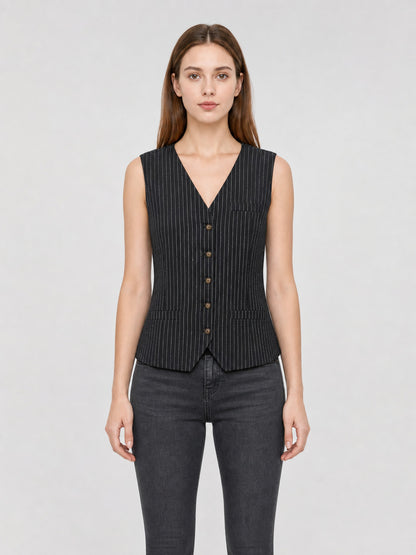 Pinstripe V-Neck Vest front view