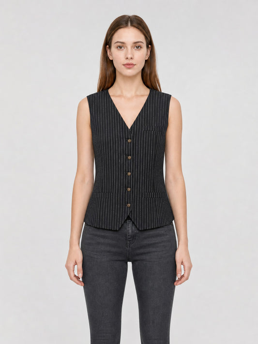 Pinstripe V-Neck Vest front view