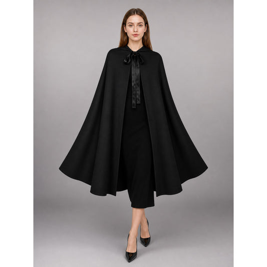 Long Black Hooded Carnival Cloak