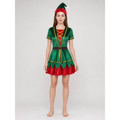 Christmas Elf Costume: Top, Skirt, Hat, and Belt